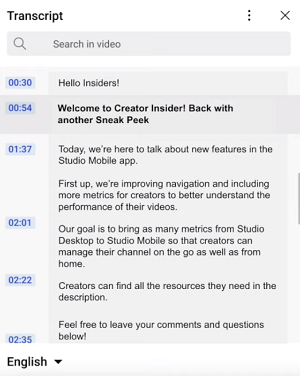 YouTube searchable captions