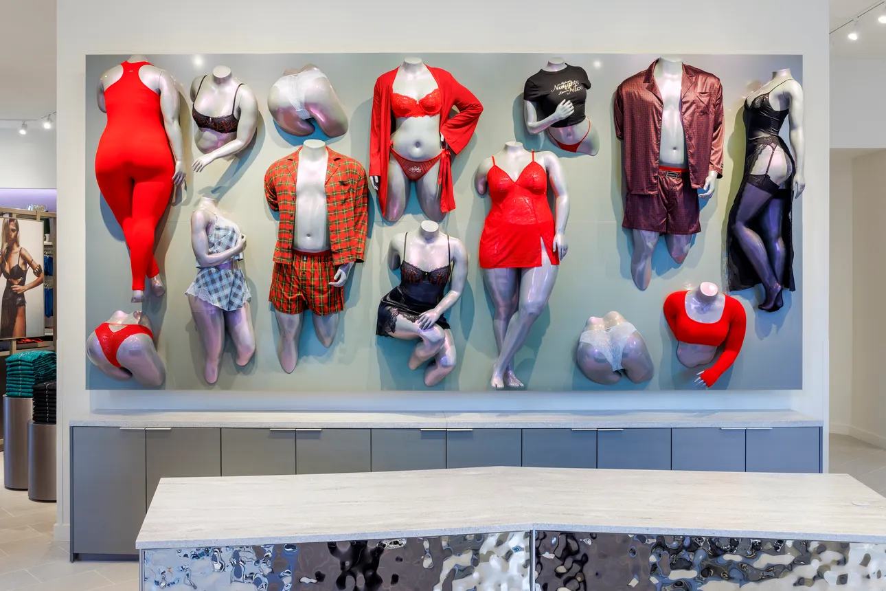 A wall of mannequins wearing apparel items from Savage X Fenty in the brand&#x27;s Miami store.