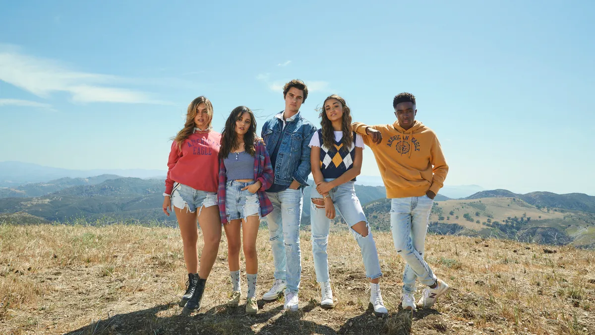 Promotional still from American Eagle's 2021 back-to-school campaign retrieved by Marketing Dive on Aug. 3, 2021