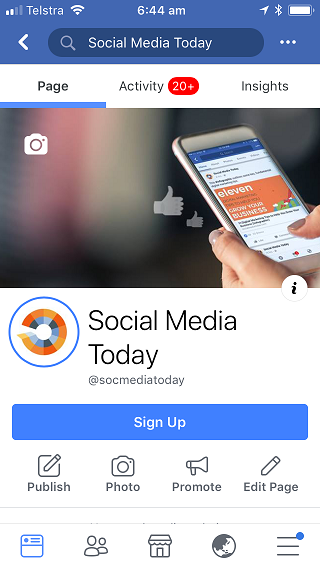 Facebook Page Stories example
