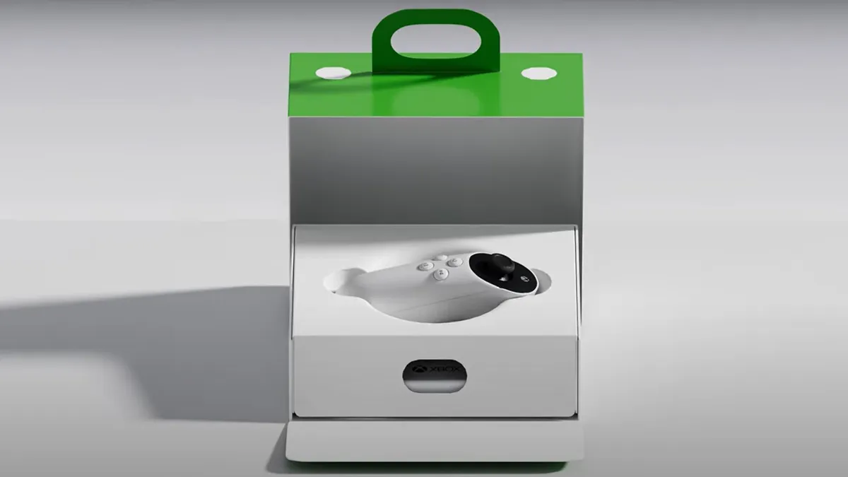 Microsoft's new green and white box for its Xbox accessible controller.