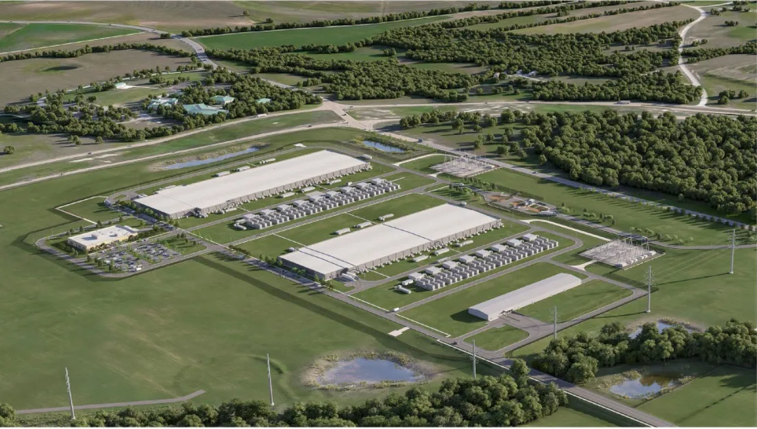 Aerial view of Meta'a data center facility in Temple, Texas.