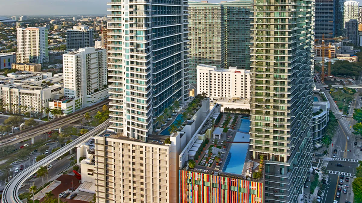 An image of the SLS Brickell hotel in Miami.