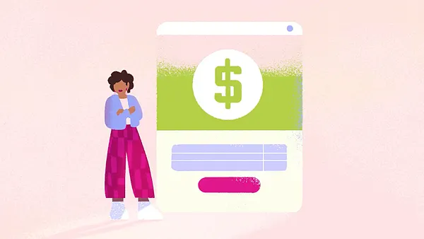 Illustration of a person next to a dollar sign machine.