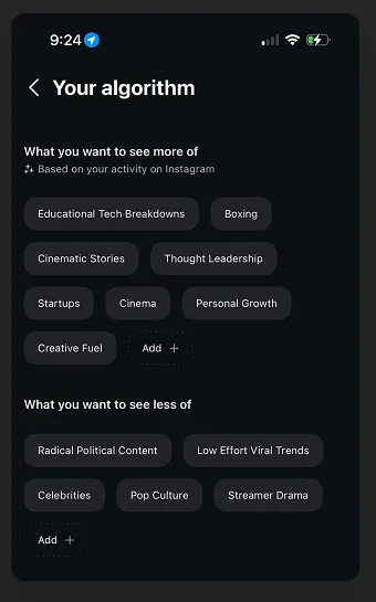Instagram Reels algorithm control