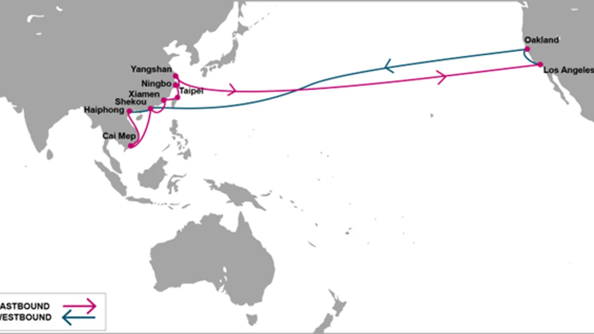 A map of the A1 service from Ocean Network Express (ONE).