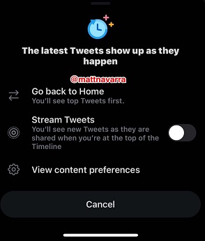 Twitter stream tweets toggle
