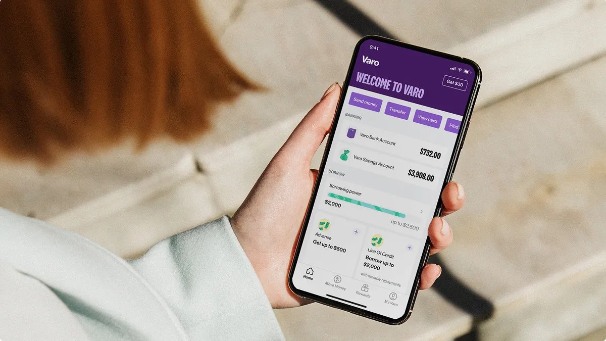 Neobank Varo mobile app, Varo banking app