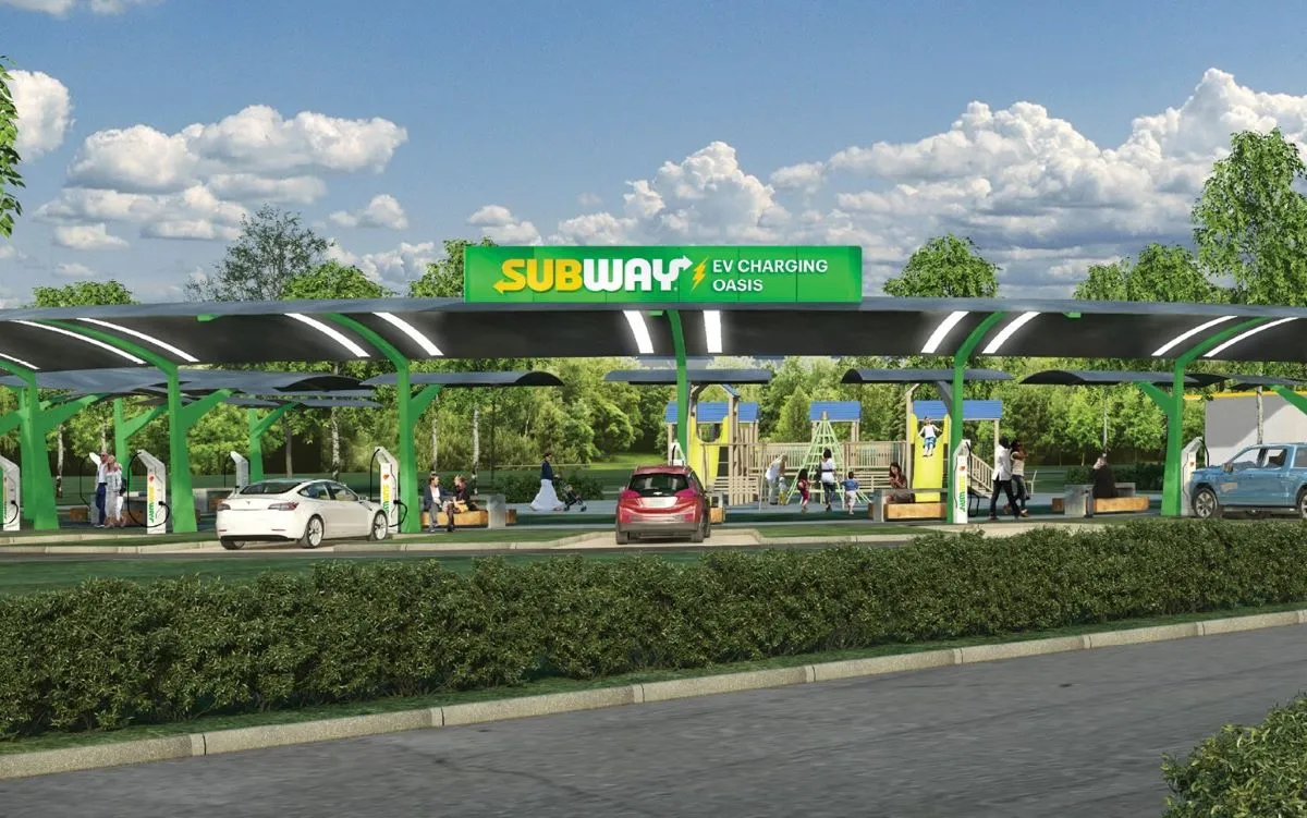 An image of Subway Oasis electric vehicle charging parks.