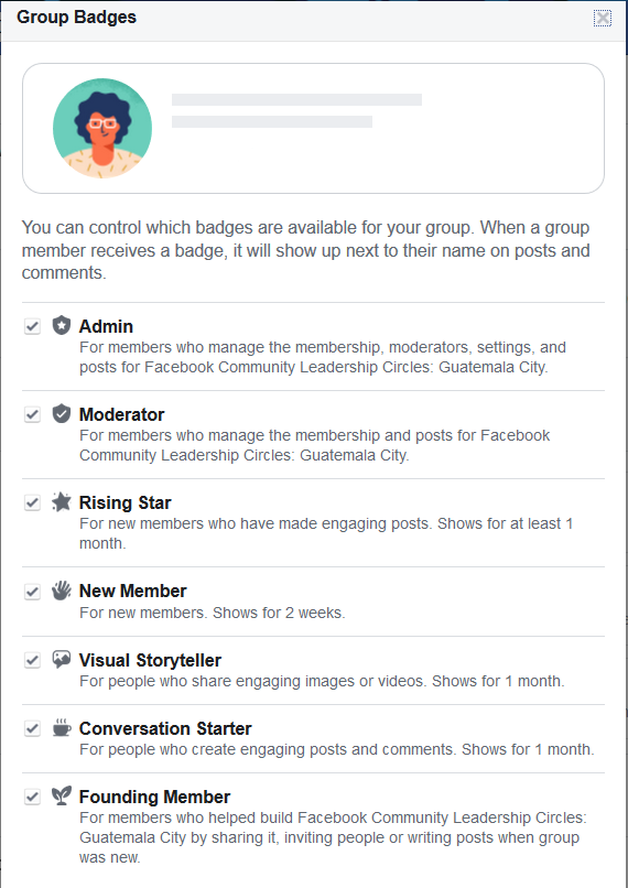 Facebook group badges