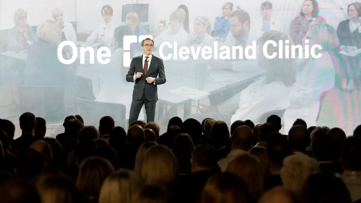 Cleveland Clinic CEO Tom Mihaljevic speaks at the nonprofit's State of the Clinic Address in February 2020