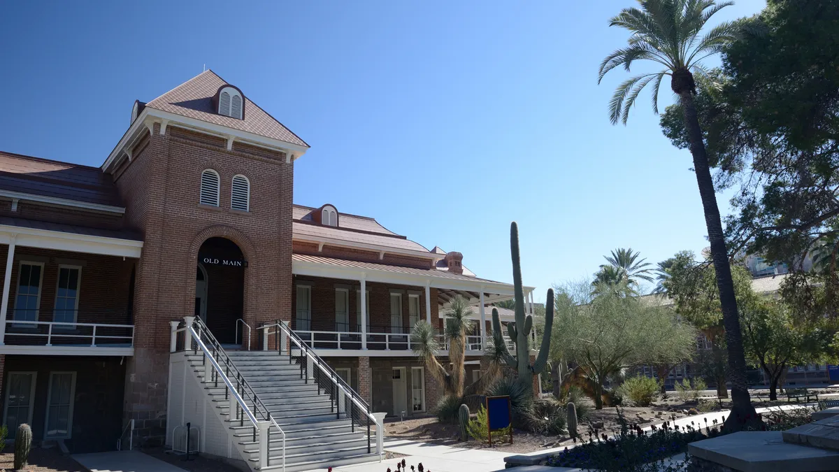 The Old Main building in the campus of University of Arizona in downtown Tucson, Arizona, USA. University of Arizona is a public education institution founded in 1885 with a student enrollment of more