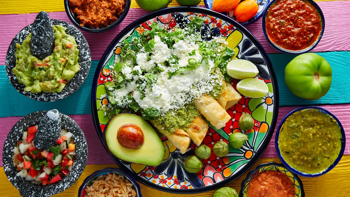 Latin food styled on a colorful table