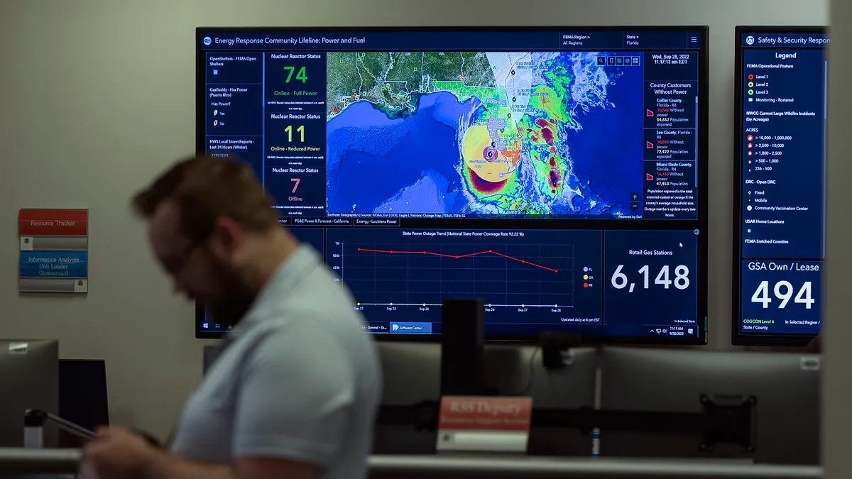 Technicians at the Federal Emergency Management Agency monitor Hurricane Ian.