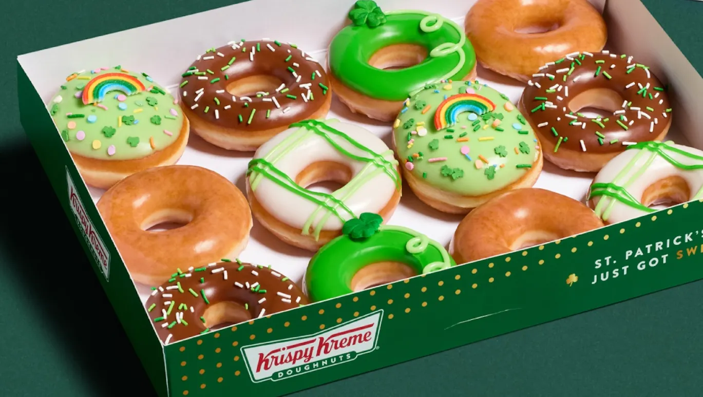 A box of St. Patrick's Day-themed doughnuts from Krispy Kreme