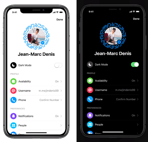 Facebook Messenger Dark Mode activation