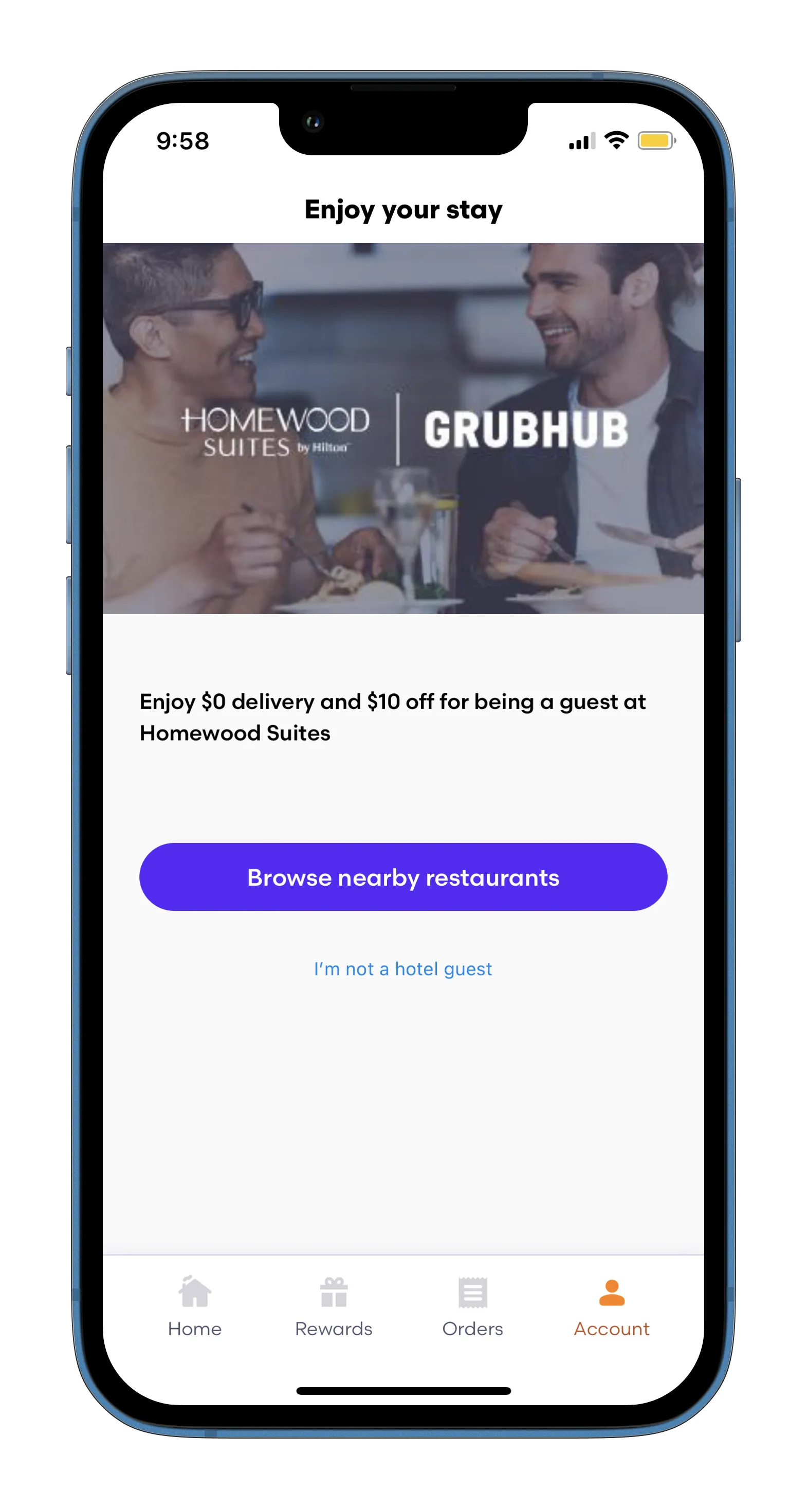 An image of Grubhub's app with Homewood Suites