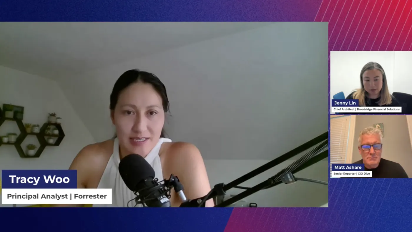 a screenshot of a virtual conversation between Tracy Woo, Jenny Lin and Matt Ashare
