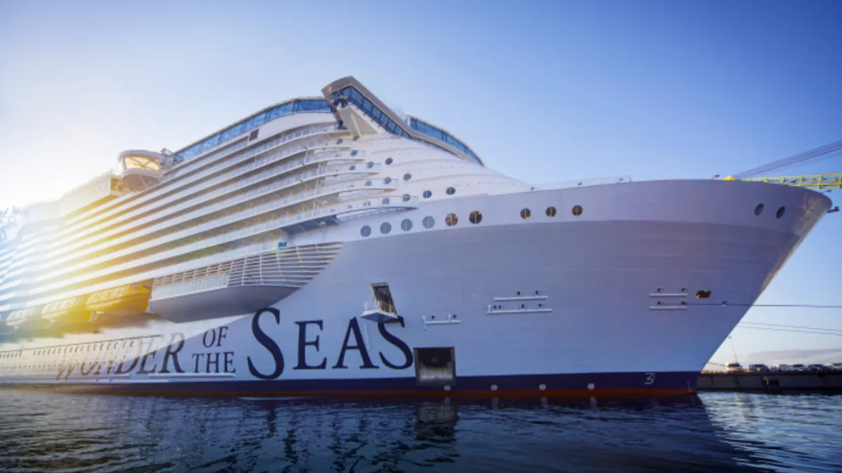 A large ship cruising crossing the ocean in.