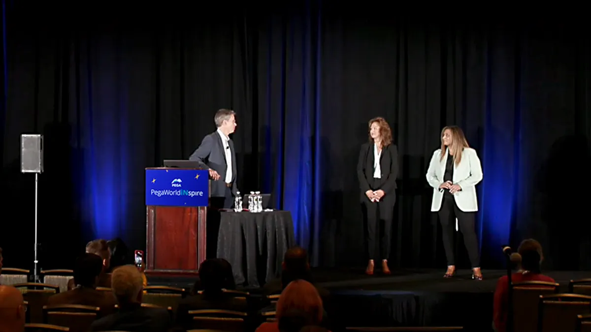 Elevance Health executive, Geeta Wilson, and vice president, Jenn Wade, discuss the future of healthcare customer service on June 10, 2023, at the PegaWorld iNspire conference in Las Vegas.