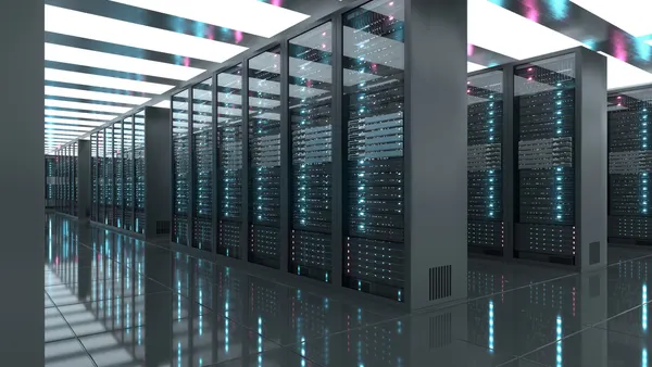 Modern Data Center Server Racks In A Tech Facility