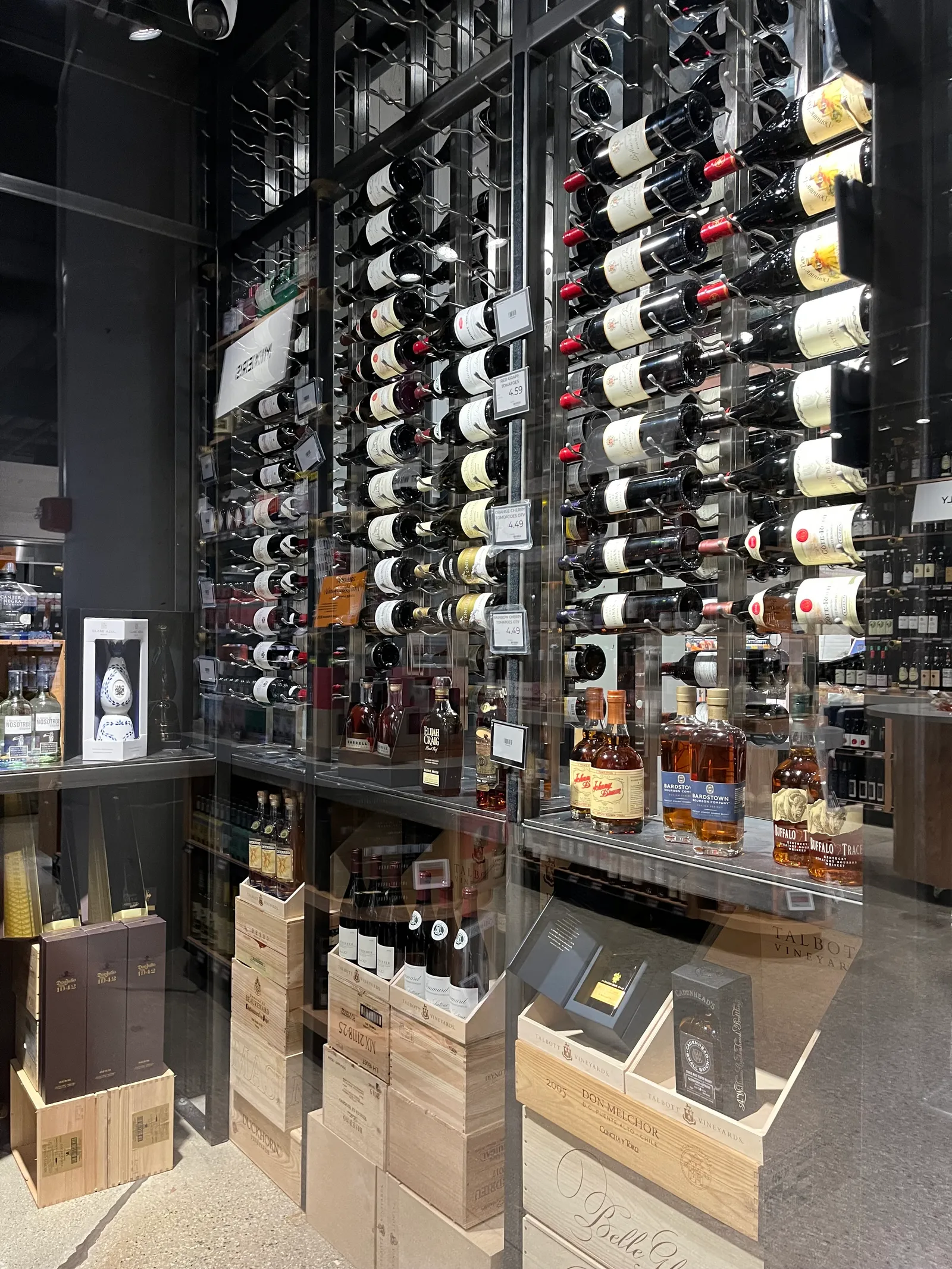 Refrigerated wine room in a grocery store.