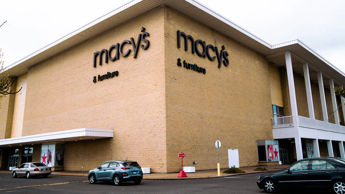 An exterior corner of a Macy's store.