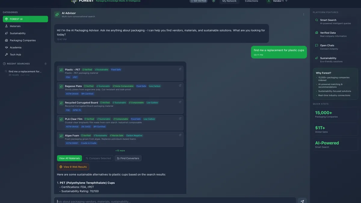 A screenshot of a demo of the Forest AI platform for packaging