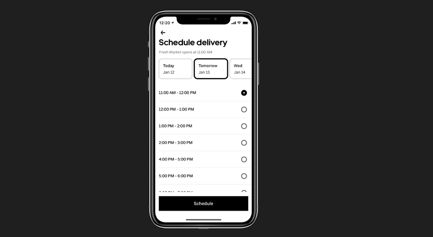 Screenshot of a phone with the Uber Eats app open