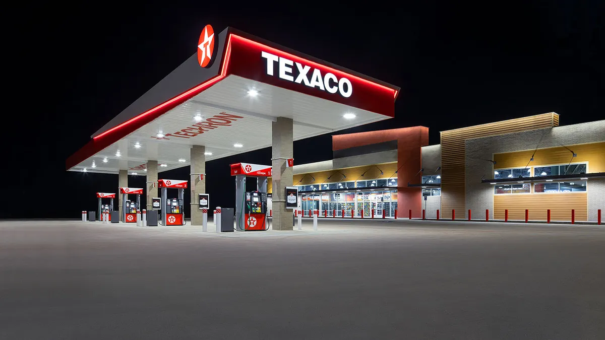 A photo of the forecourt of a refreshed Texaco location in Austin, Texas.