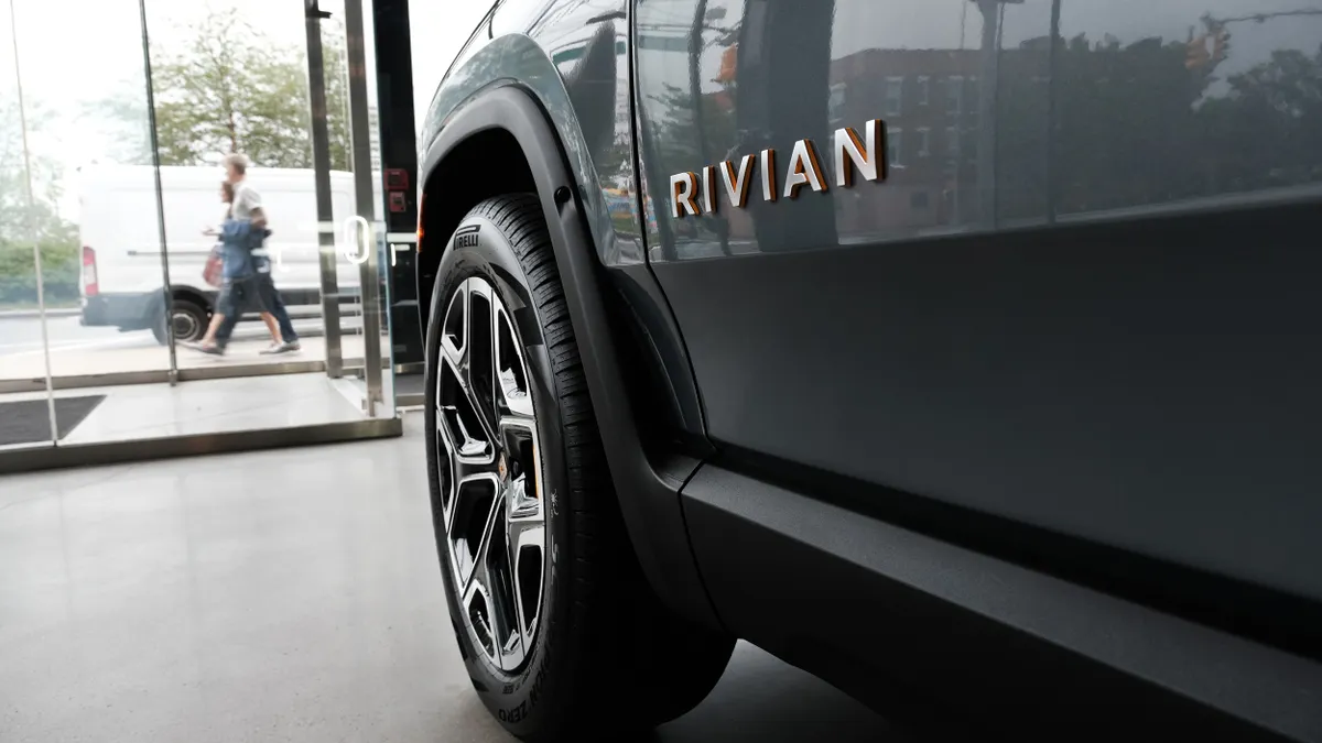 Rivian EVs displayed at an NYC storefront on June 23, 2023