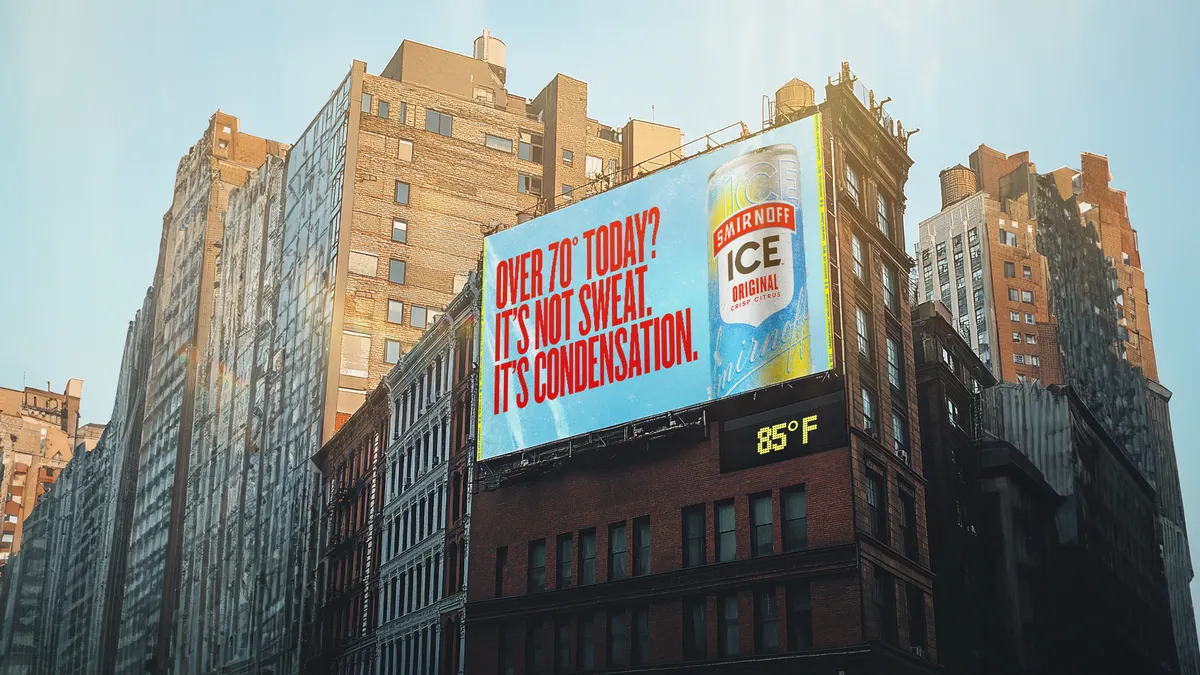 A billboard for Smirnoff Ice on the side of a building