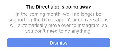 Instagram Direct rollback announcement