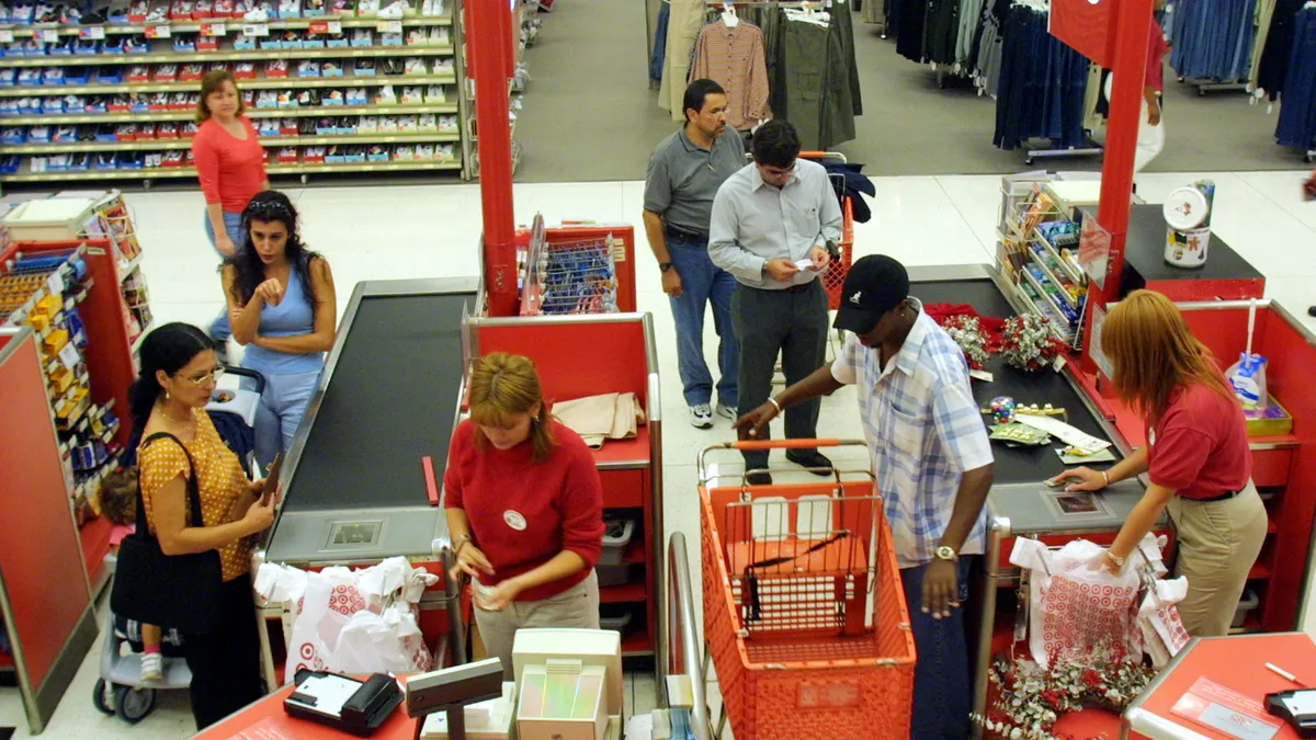 Customers on the checkout line at a Target