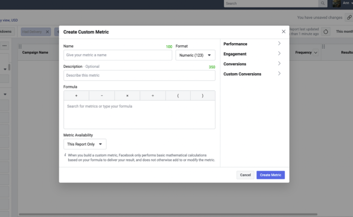 Facebook Custom Metrics