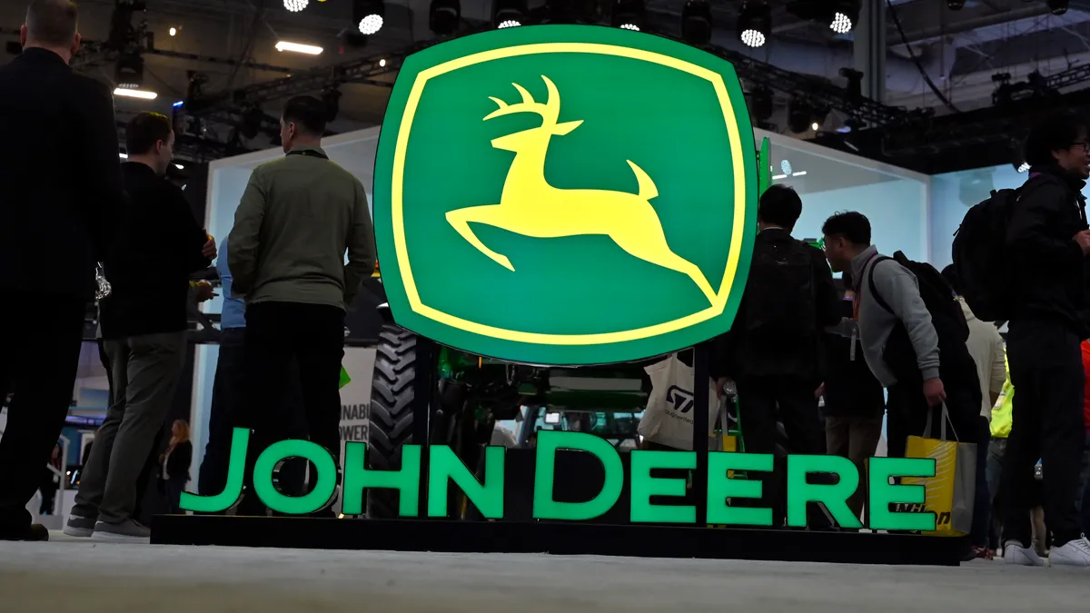 John Deere's logo is seen