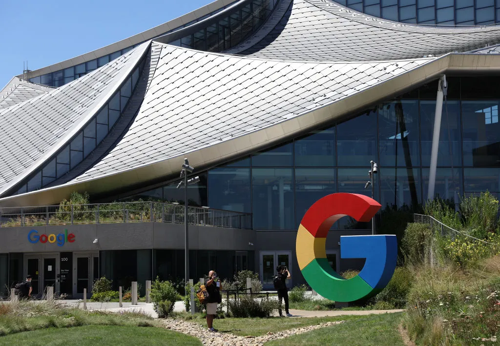 The Google logo is seen at company headquarters in Mountain View, California.