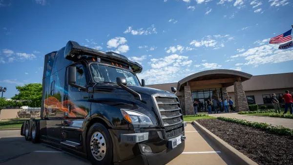 A Torc Robotics truck is parked in front of the company's Fort Worth, Texas, hub during a ribbon-cutting event on May 13, 2025.