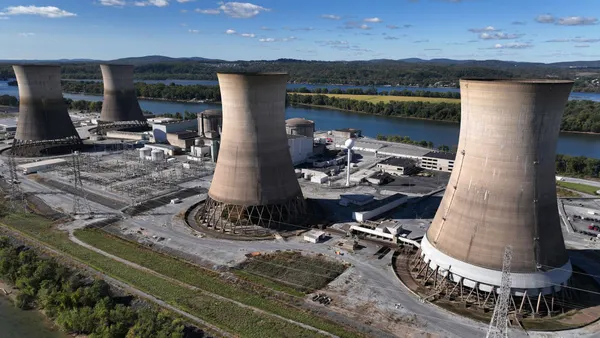 A view of cooling towers at a nuclear power plant.