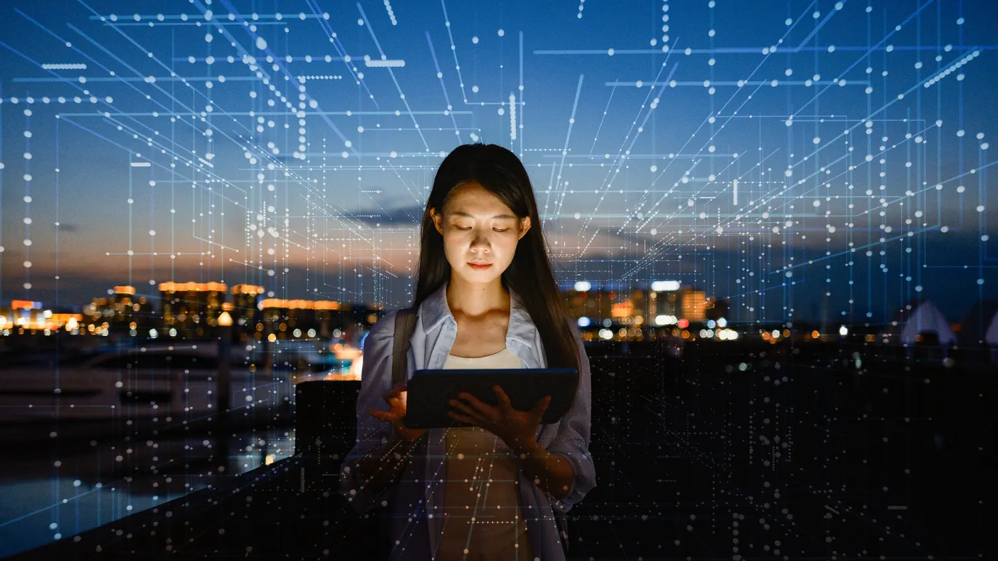 Asian woman using artificial intelligence