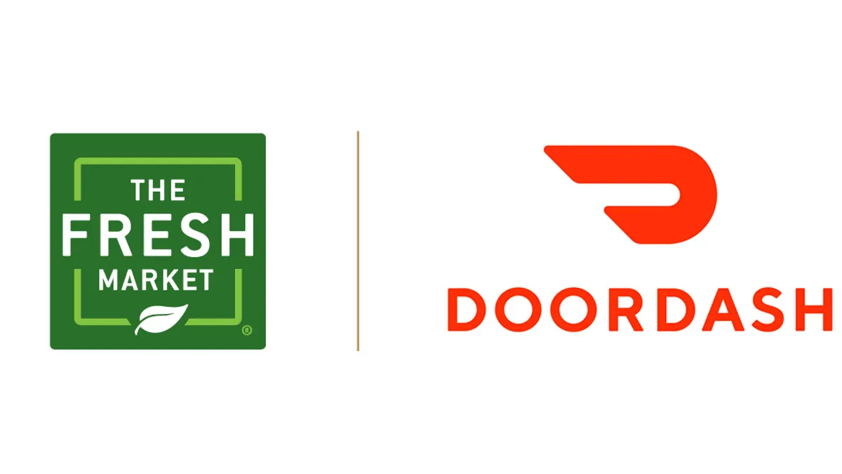 Left, The Fresh Market logo; Right, DoorDash logo