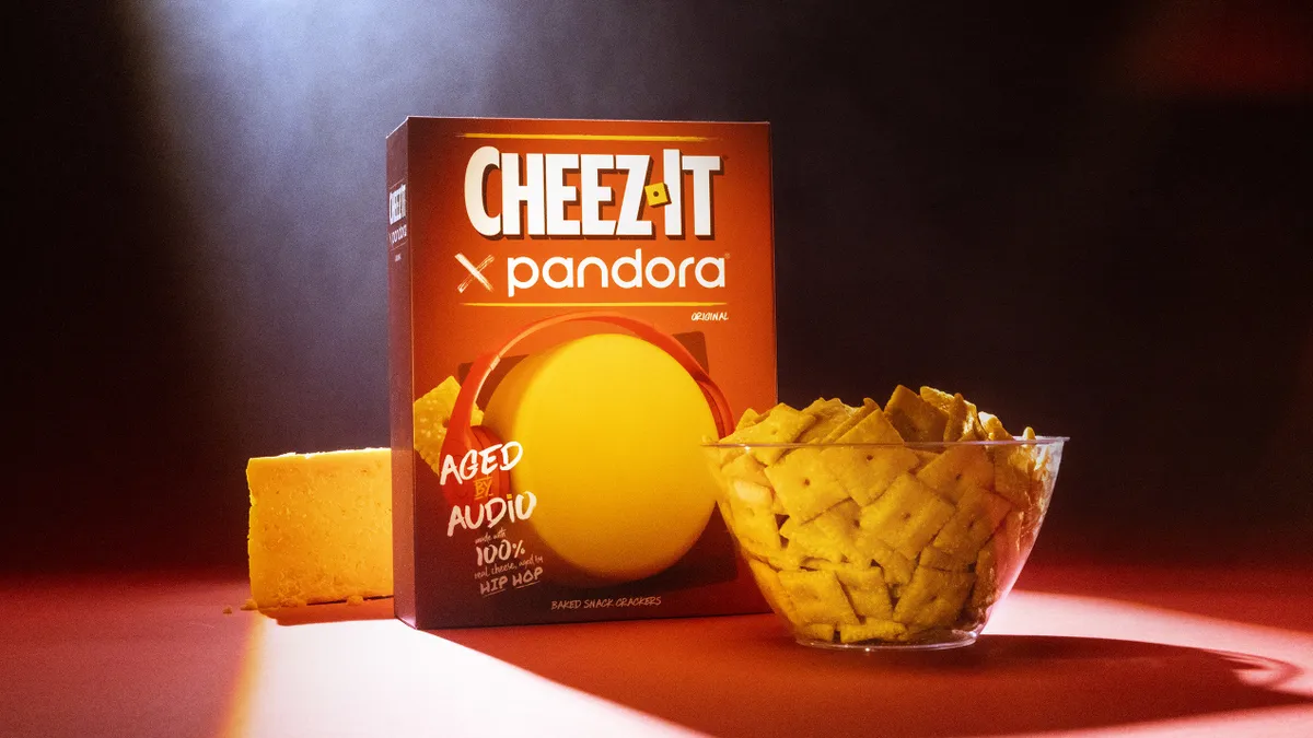 box of Cheez-It x Pandora Aged by Audio crackers