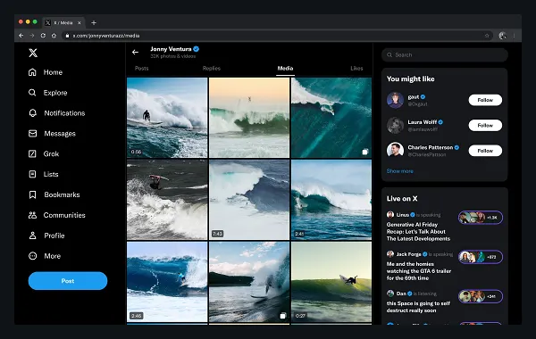 X Media tab