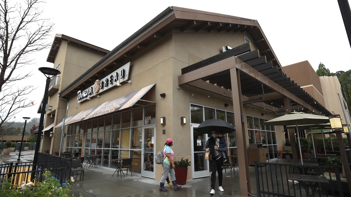 The exterior of a Panera Bread restaurant.