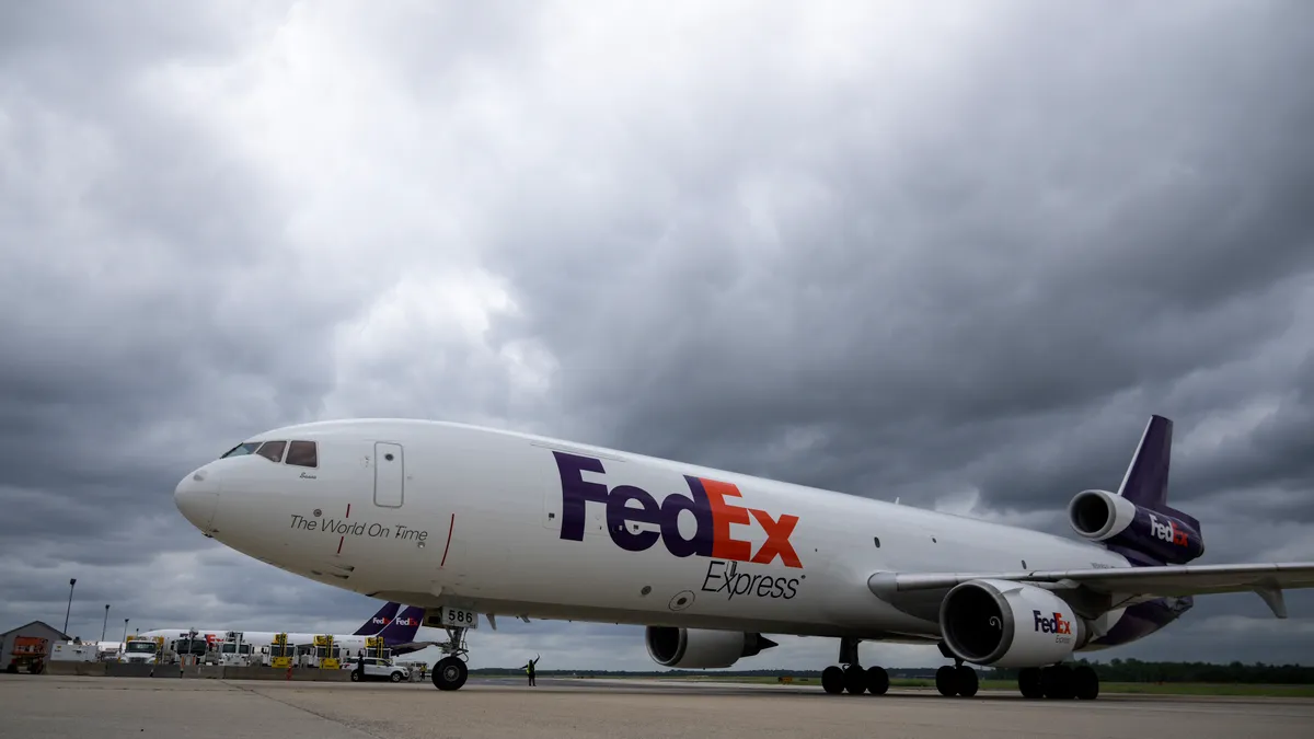 A FedEx cargo plane carrying pallets of baby formula arrives at Dulles International Airport on May 25, 2022 in Dulles, Virginia.