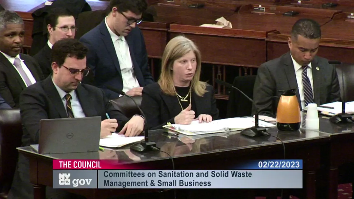 New York City Sanitation Commissioner Jessica Tisch testifies before the Committee on Sanitation and Solid Waste Management on Feb. 22, 2022.