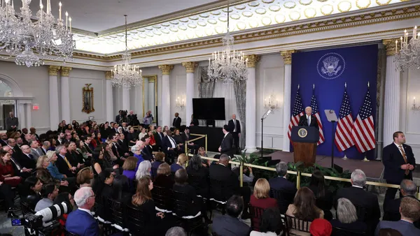 U.S. President Joe Biden delivers a speech about his foreign policy achievements in the Ben Franklin Room at the State Department's Harry S. Truman headquarters building on Jan. 13, 2025 in Washington, DC.