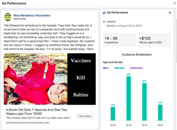 A Facebook anti vax ad