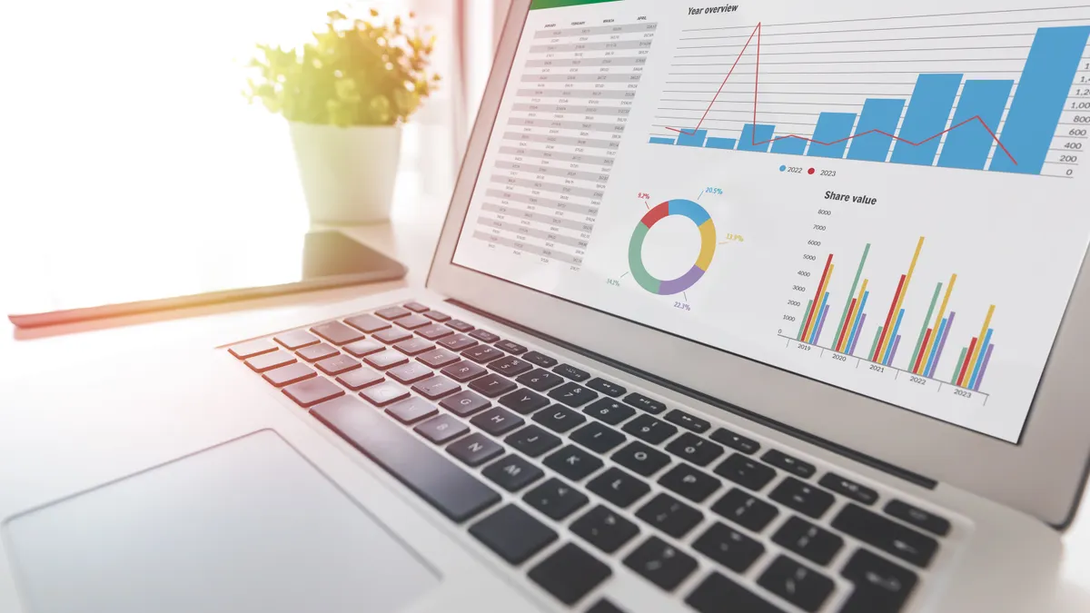 Close up shot of a spreadsheet on laptop screen.