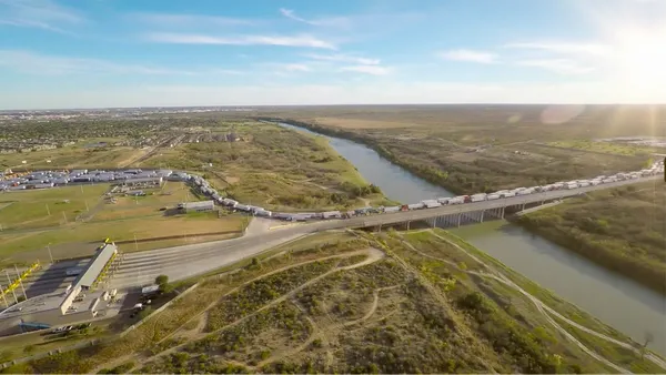 Aerial view of a cross border traffic